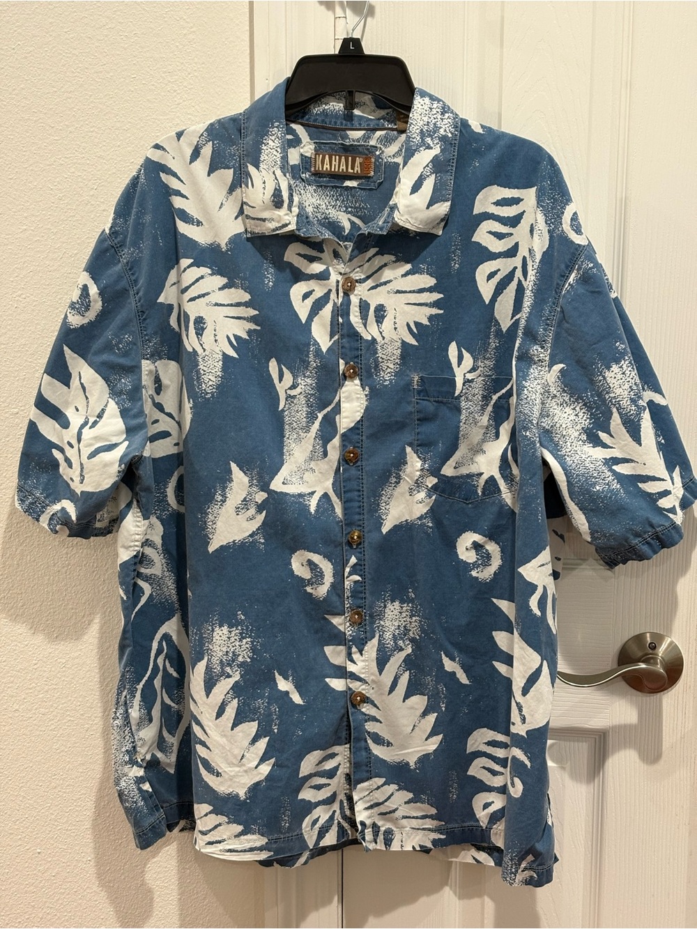 vintage kahala 1936 hawaiian shirt 2XL cotton blue white tropical leaves